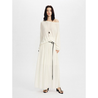 CLMX Conjunto de duas peças com sensação de pele Nude clara, 60 peças de fio de lã fina, gola plana, Top de malha/saia d