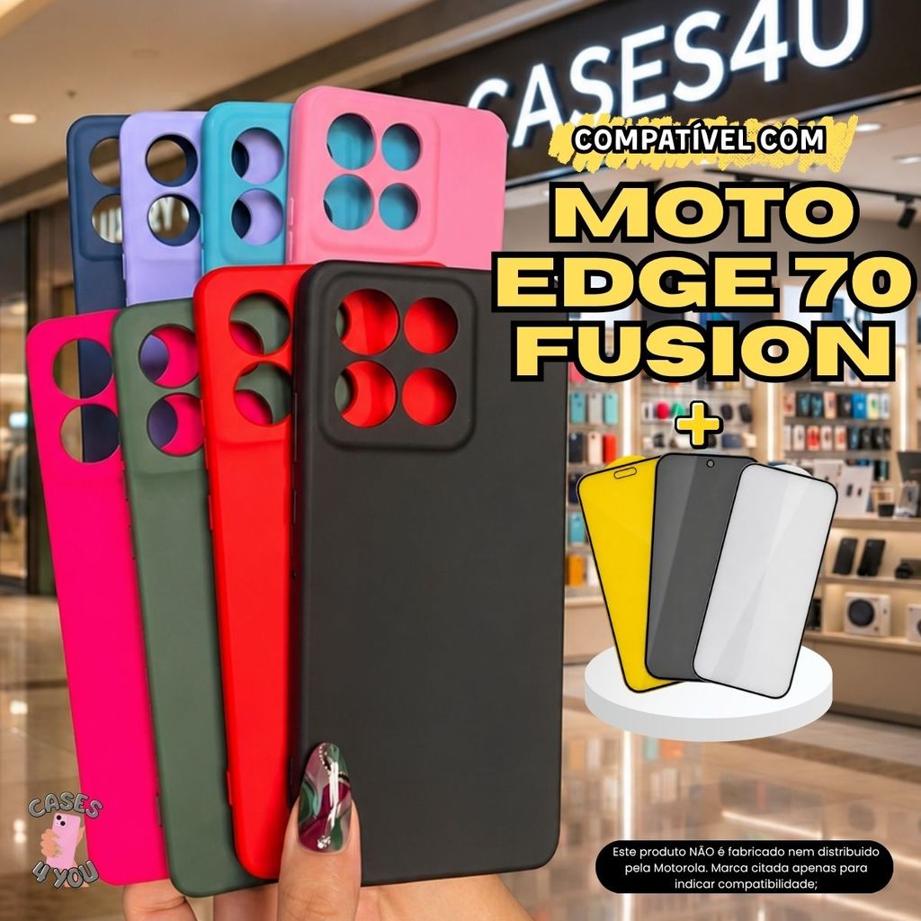 Capa Compatível Com Moto Edge 70 Fusion Capinha + Película Curvada Cerâmica Privacidade Câmera