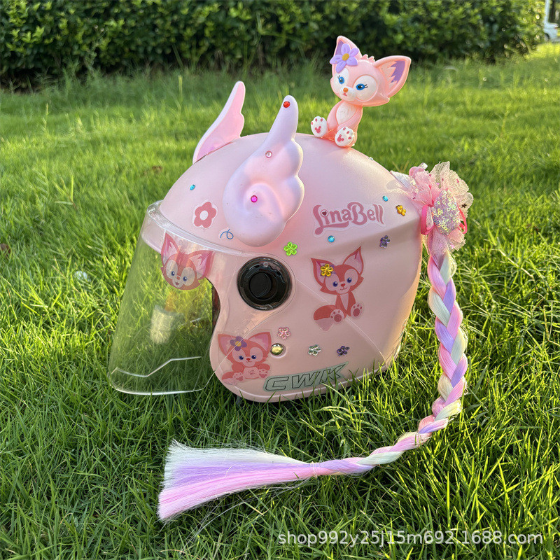 Capacete de Segurança Infantil, Chifre Unicórnio Rosa Sonhador E-Bike/Meia Capacete com Viseira