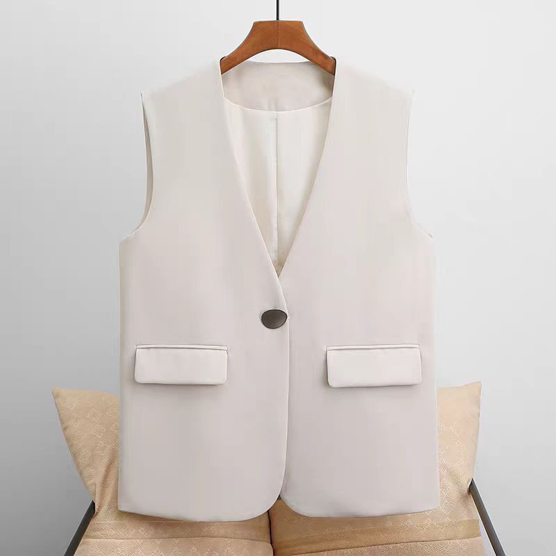 Novo terno feminino colete curto versão coreana mais magro olhar com decote em V um botão sem mangas jaqueta colete