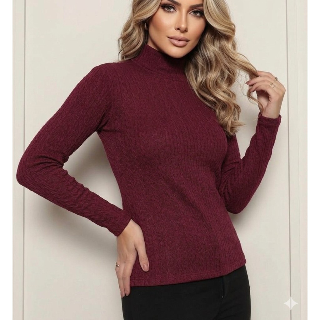 blusa feminina gola alta manga longa canelada elastano perfeita macia top lançamento