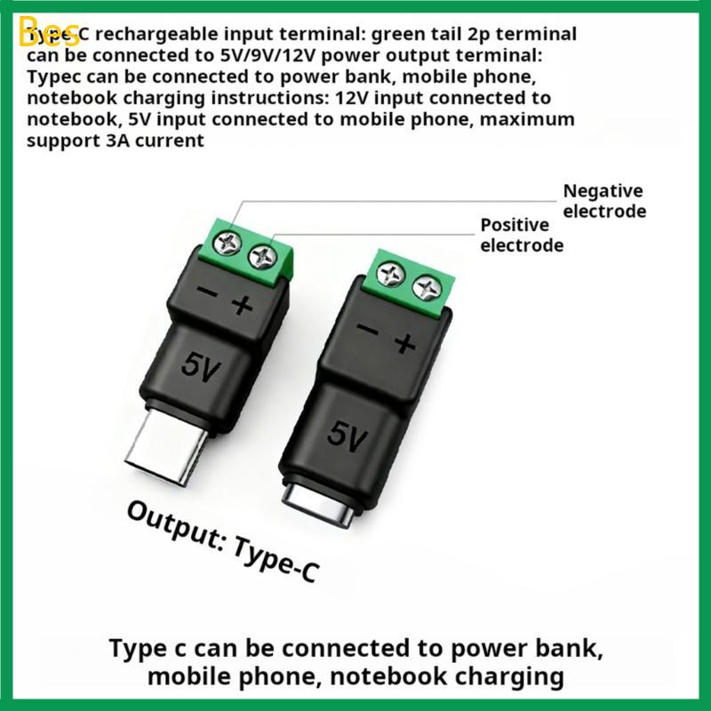 Bes 2 USB C Para 2 Pinos Adaptador Terminal Verde Conectores Fonte Alimentação 15 W Gadgets E Eletrodomésticos