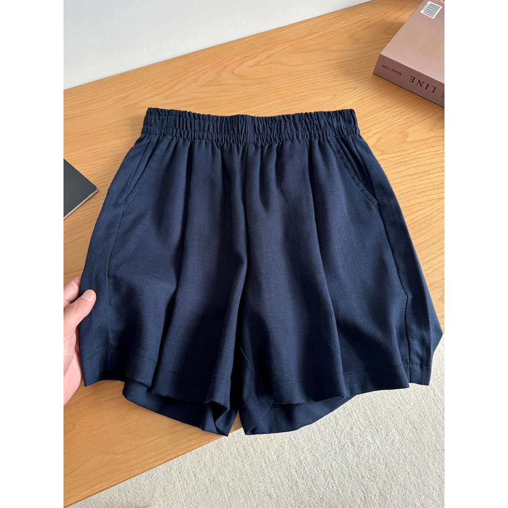 Azul marinho Tencel linho shorts feminino verão estilo fino irmã gorda mm cintura alta solto mais magro olhar Casual sho