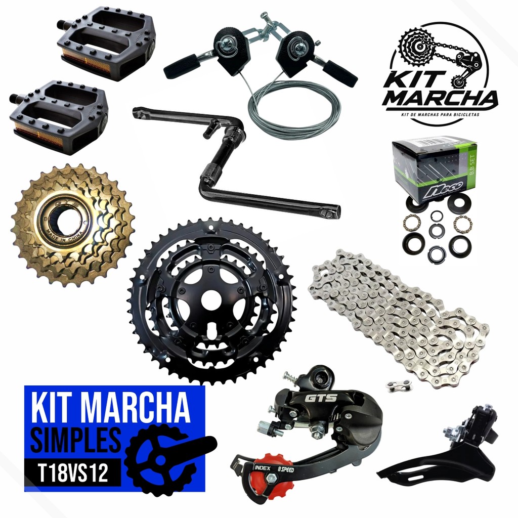 Kit Transmissão 18v - Catraca 6v Corrente Engrenagem Pedivela Pedal Central Alavancas Cambios GTS