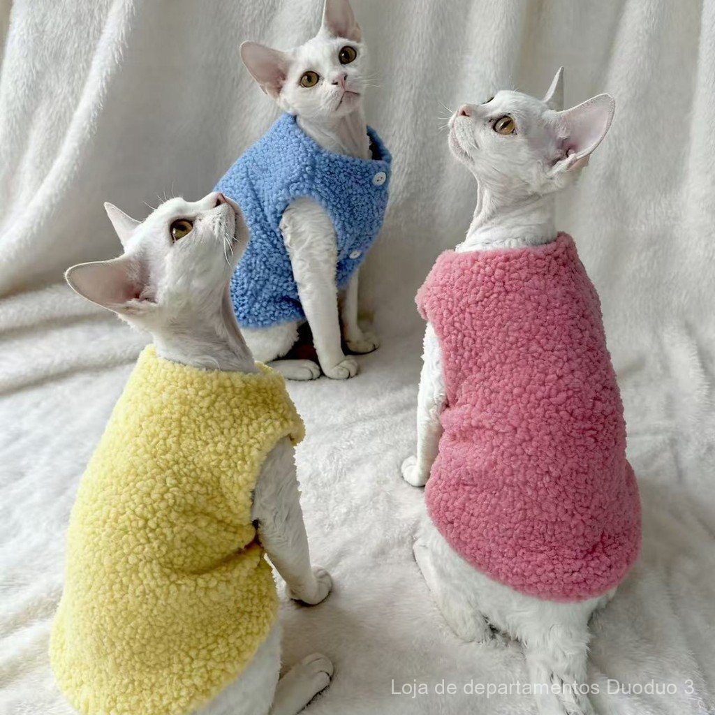 Colete macio de gola redonda para gatos e cães, adequado para gatos sem pelos e pastores alemães, colete espesso com efe