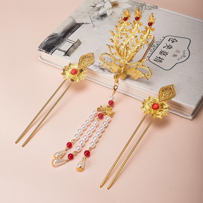 Acessórios de pérola acessórios dinastia Tang antigo flor de seda Hairpin moderno diário Dunhuang cabeça tras