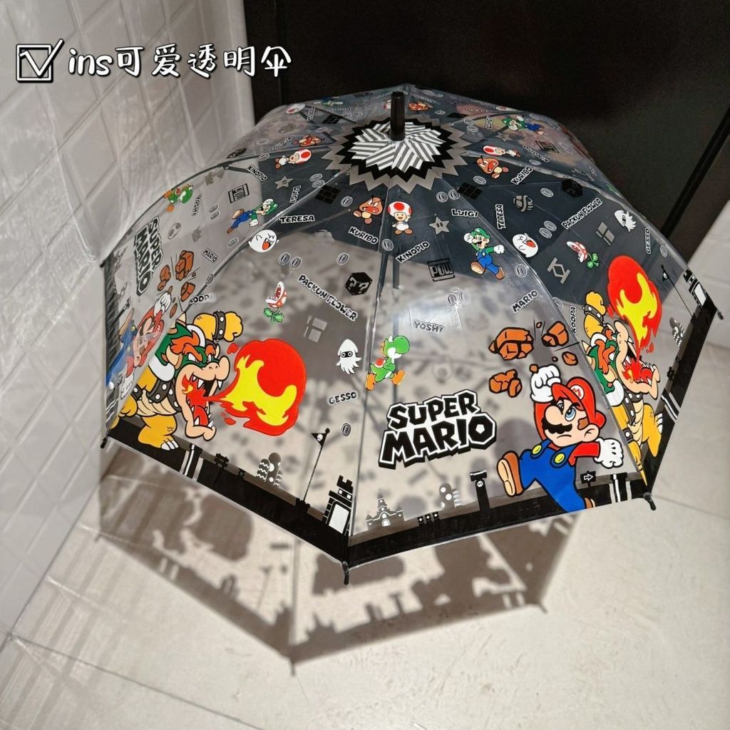 Transparente transparente Super mario guarda-chuva Tri-Fold guarda-chuva automático alça reta guarda-chuva bonito dobráv