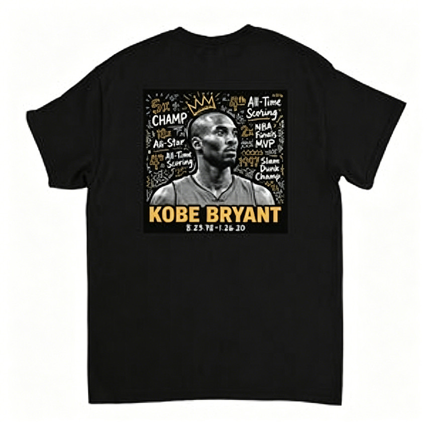 Camiseta Masculina Feminina Oversized Estampa Kobe Bryant Coroa Dourada e Títulos Históricos Camiseta Streetwear