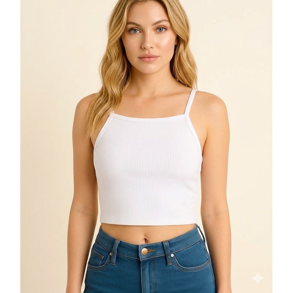 blusa cropped feminino alça regata alcinha canelado elastano moderna