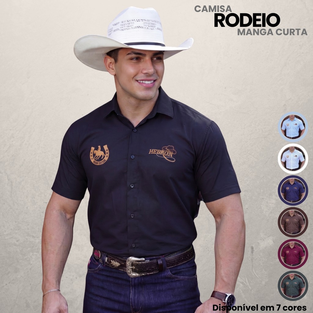 Camisa Rodeio Masculina Social Manga Curta Cowboy Country Pecuária São João