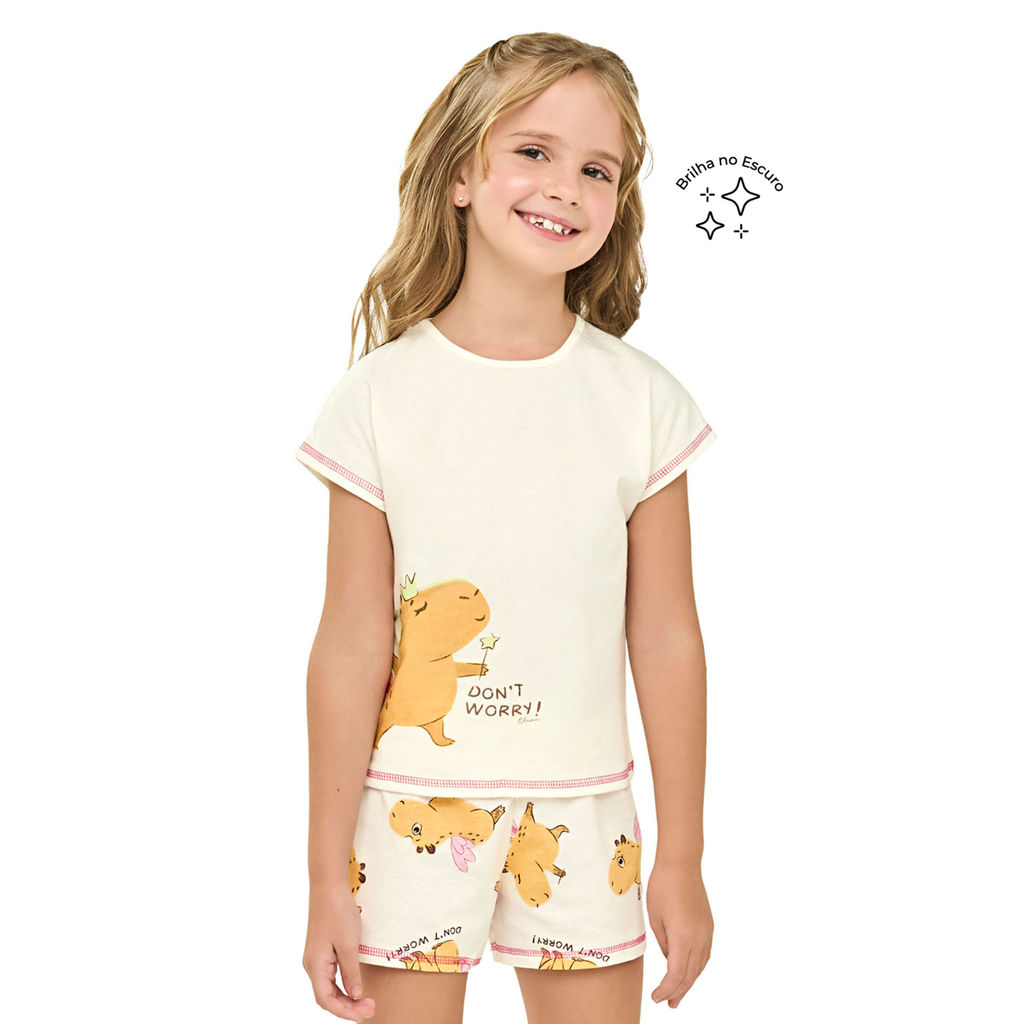 Pijama Curto Infantil Menina Capivara Elian Bege