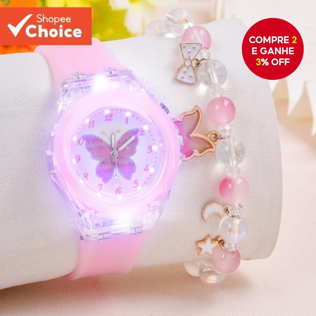 Kegllect Relógio de Quartzo Borboleta Trendy Cute Cartoon Beaded Pulseira Decorativa para Crianças e Meninas
