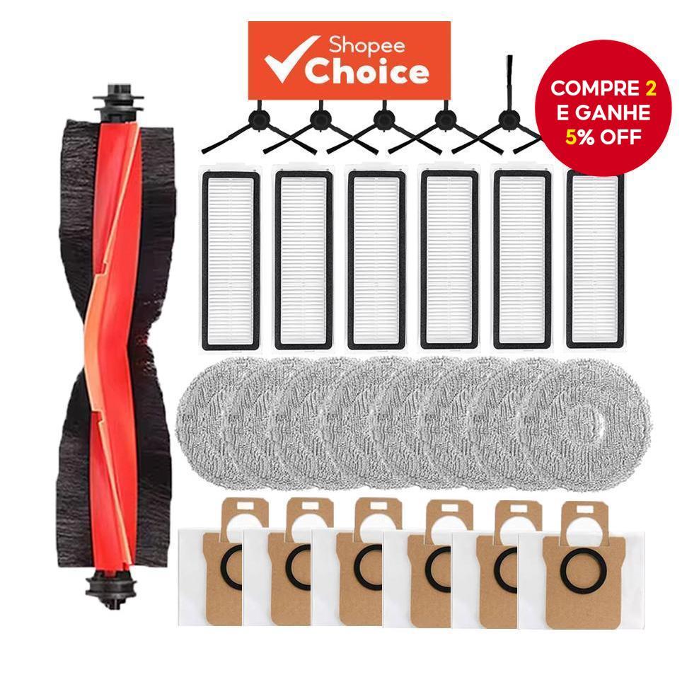 Kit de Acessórios para Xiaomi Robot Vacuum X20 Max - Escova Principal, Escovas Laterais, Filtro, Pano de Mop e Tampa de