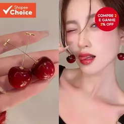 Brincos De Cereja Vermelha Estilo Coreano Para Mulheres – Longos Elegantes Pendurados Festa Doce E Chique
