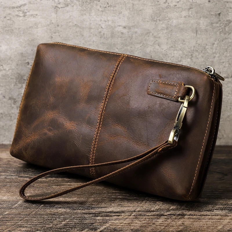 CONTACT'S Vintage Bolsa De Embreagem Masculina RFID Couro Genuíno Carteira Casual Longa Grande Capacidade Viagem