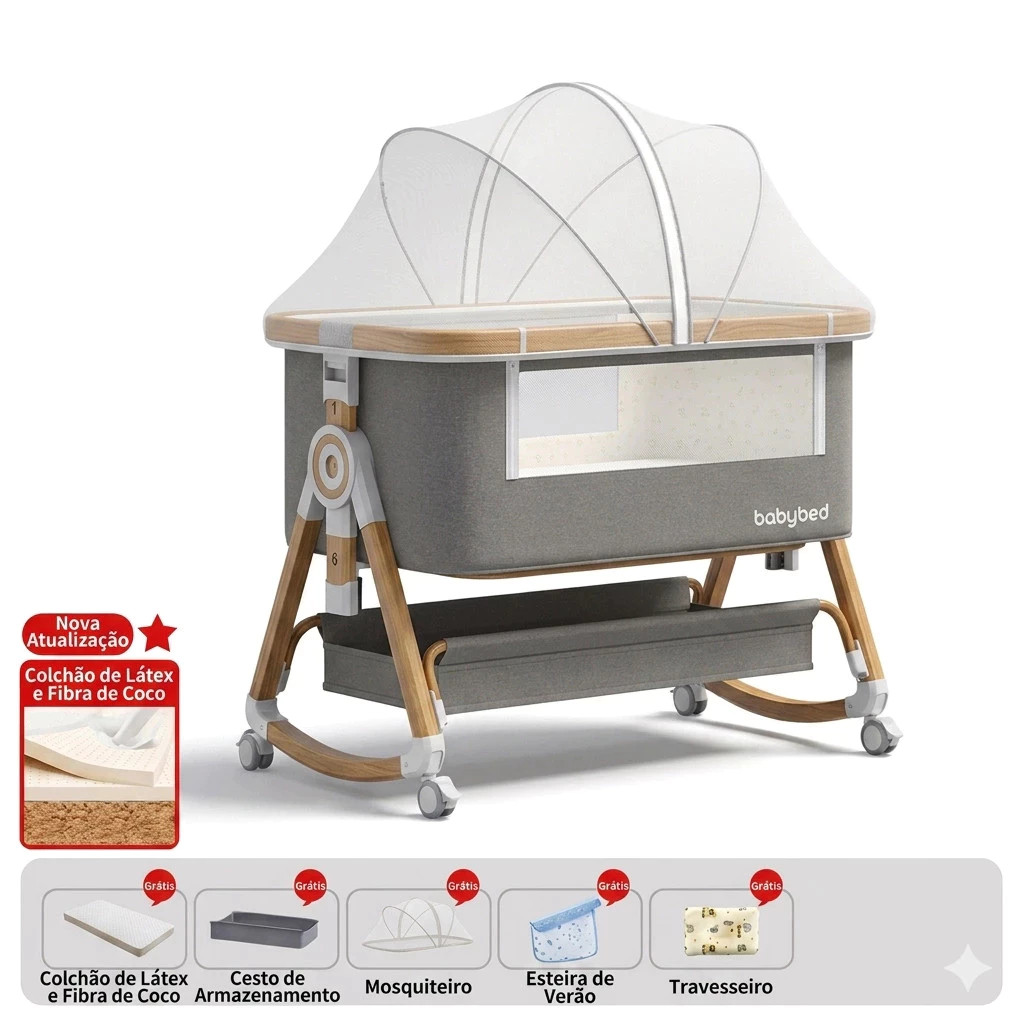Berço De Bebe Portatil Moises Co-Bed Balanco Anti Refluxo Regulavel Com Colchao Mosquiteiro Cesto Pronta Entrega