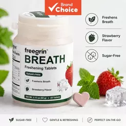 Pastilhas de Menta de Xilitol sem Açúcar, Tabletes Refrescantes de Hálito Freegrin de Morango, Embalagem de Viagem para