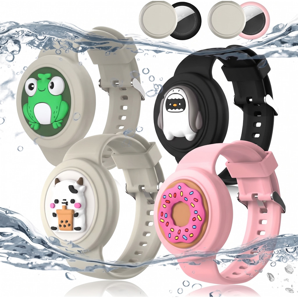 Pulseira Fofa para Airtag Impermeável, Suporte Airtag Cartoon Design Tubarão & G