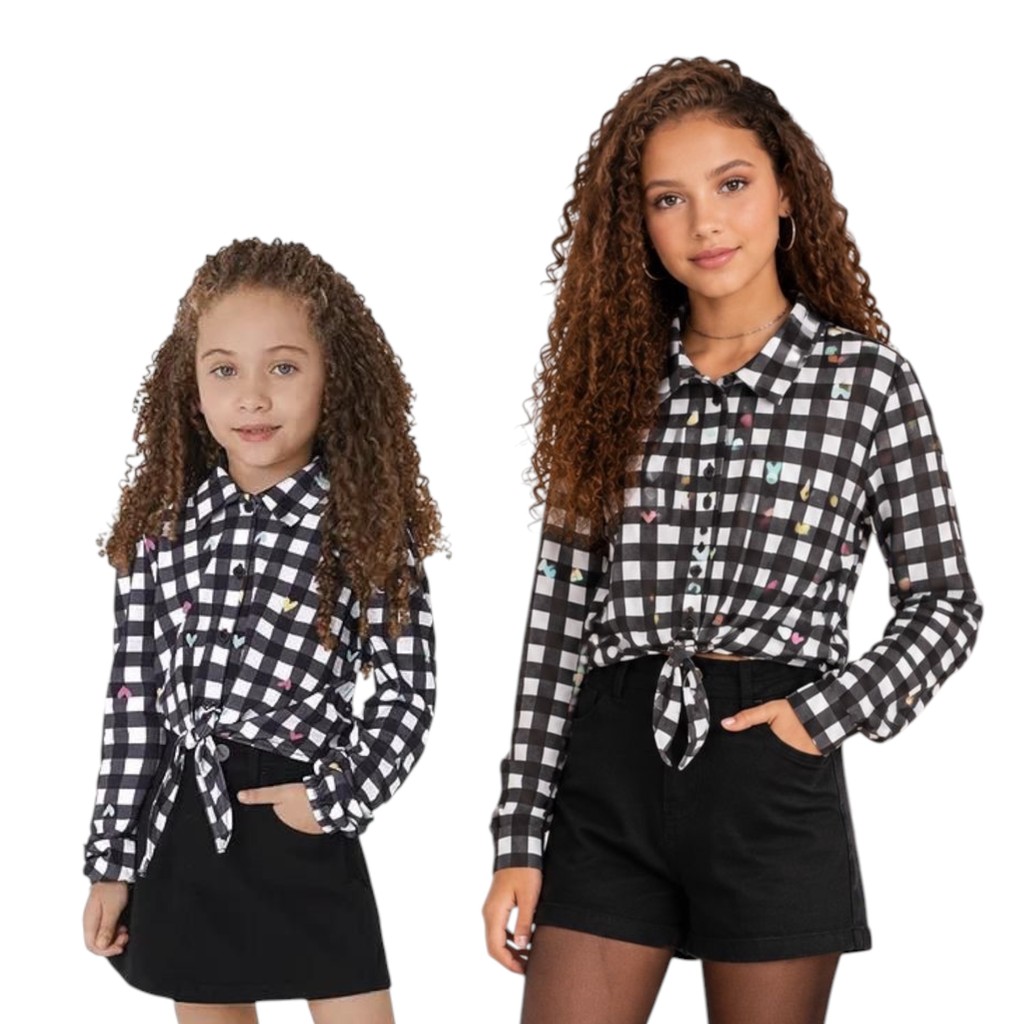 CAMISA INFANTIL FEMININA CROPPED XADREZ FESTA JUNINA MALWEE