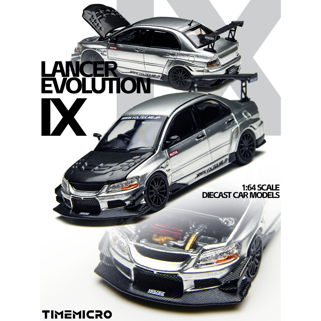 TimeMicro-TM 1/64 Mitsubishi EVO 9 Silver Modelos de carros Liga de fundição Modelos de carros Carros de brinquedo