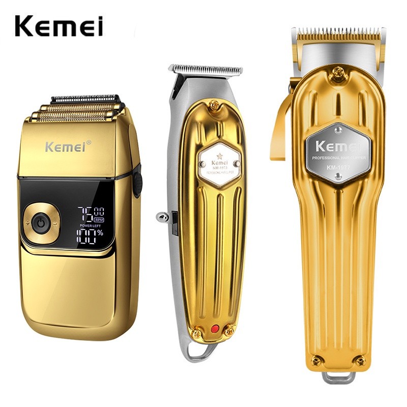 Kemei Kit Profissional de Corte de Cabelo Masculino em Metal, Conjunto de Máquinas de Corte para Barbeiro, Lâmina de 0mm