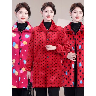 Mulheres idosas de meia-idade outono inverno roupas plus Size flanela macacão mãe roupas mais velo quente casa jaqueta W