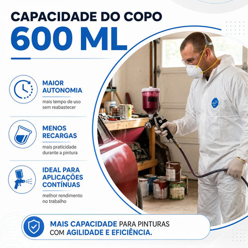 Pistola De Pintura Automotiva Alta Pressão Hvlp Cor Preta Preto Importway · foto 2