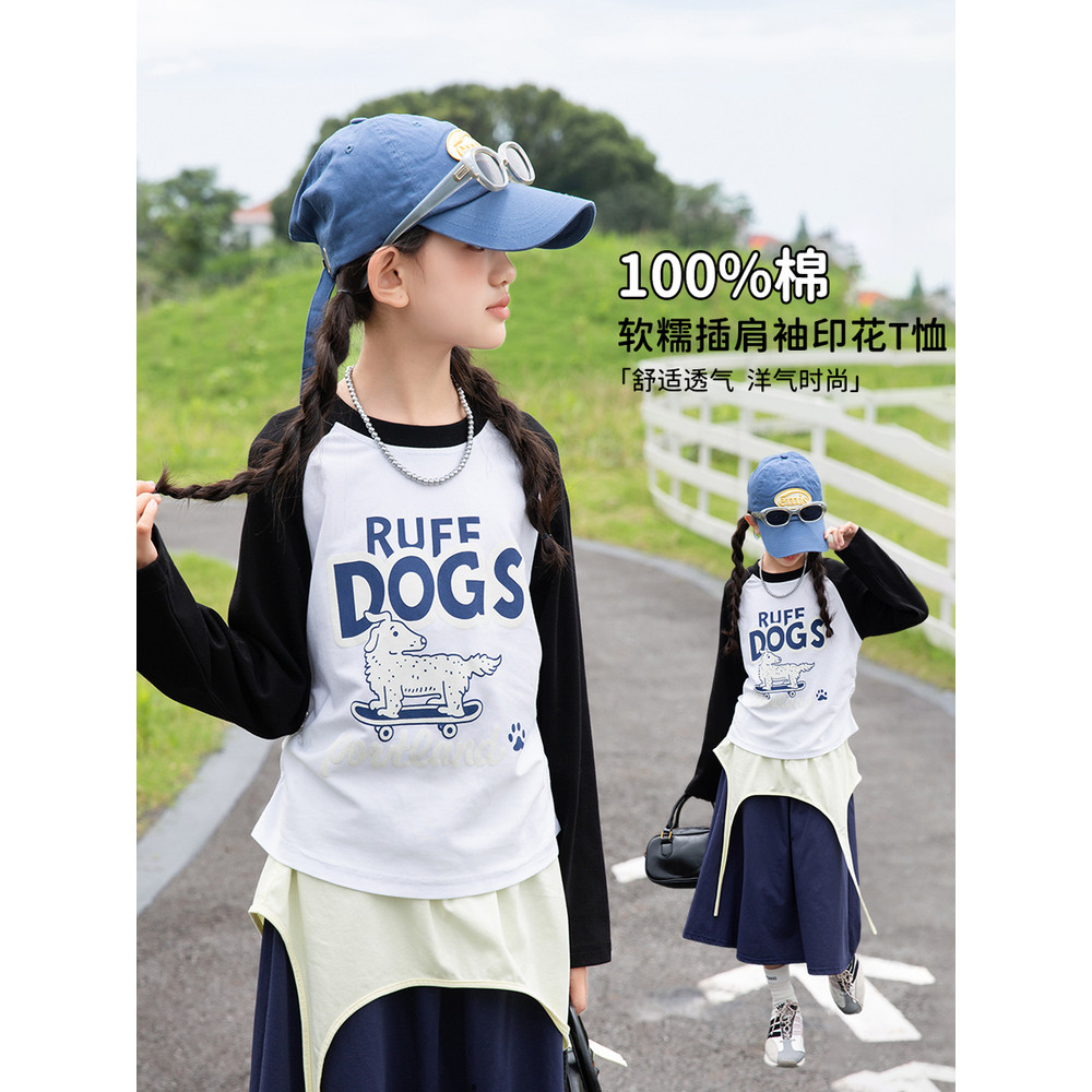 Camiseta de manga comprida para meninas 2026 Novo estilo primavera outono roupas infantis estilo ocidental fundo outono 