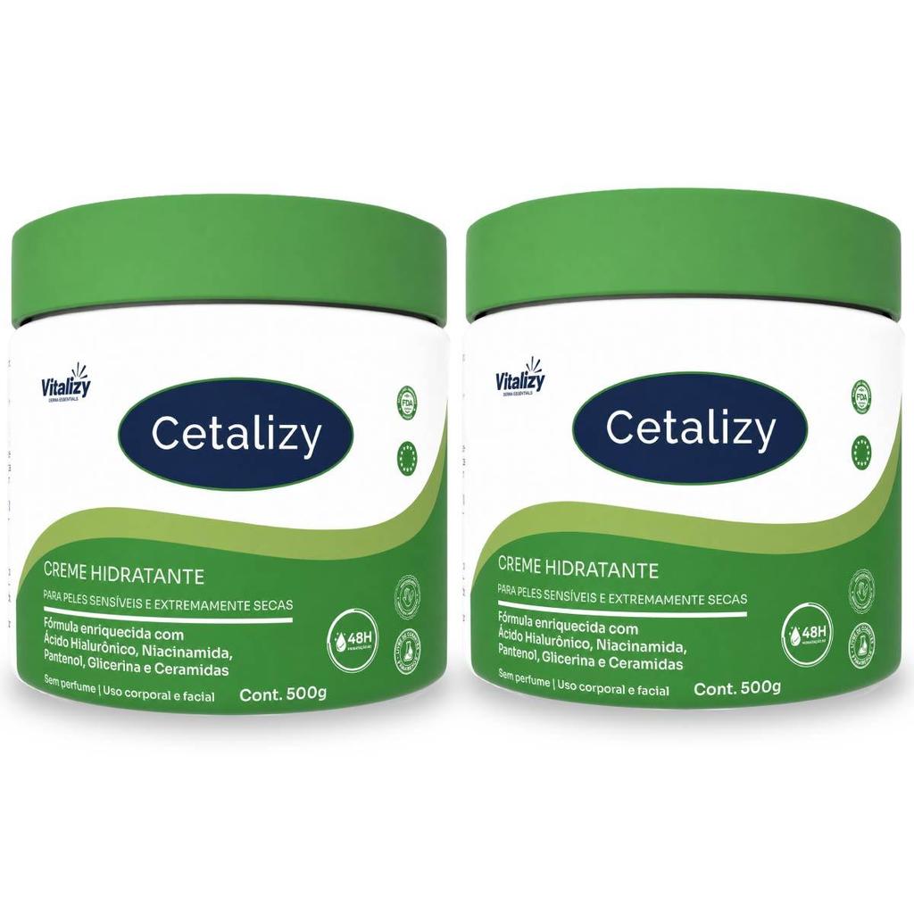 Kit 2x500g Creme Hidratante Corporal Facial Pele Seca Sensível Extra Seca Sem Perfume Hidratação Intensa Vitalizy