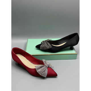 Elegante strass pequeno sapatos de salto baixo feminino profissional salto Stiletto 2026 primavera novo estilo apontou T