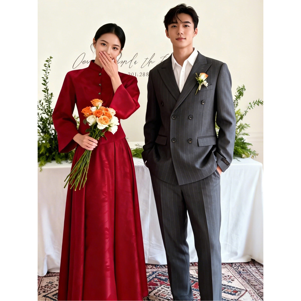 ARHI terno duplo Breasted masculino cinza Casual negócios Formal Wear listrado casamento terno High-End sentimento