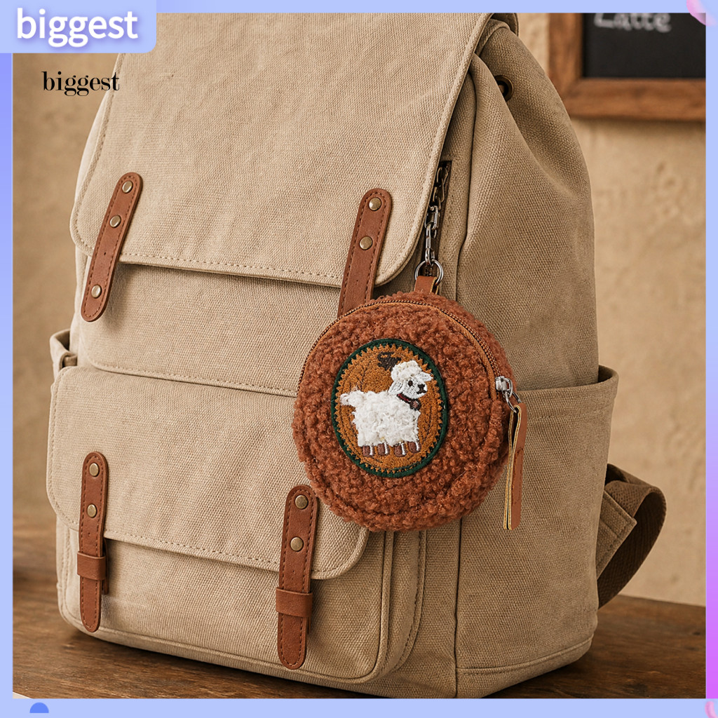 Keychain Coin Pouch Mini Round Purse Plush Small Zipper Cute Compact Change Wallet Travel Earbuds Keys Storage Case for