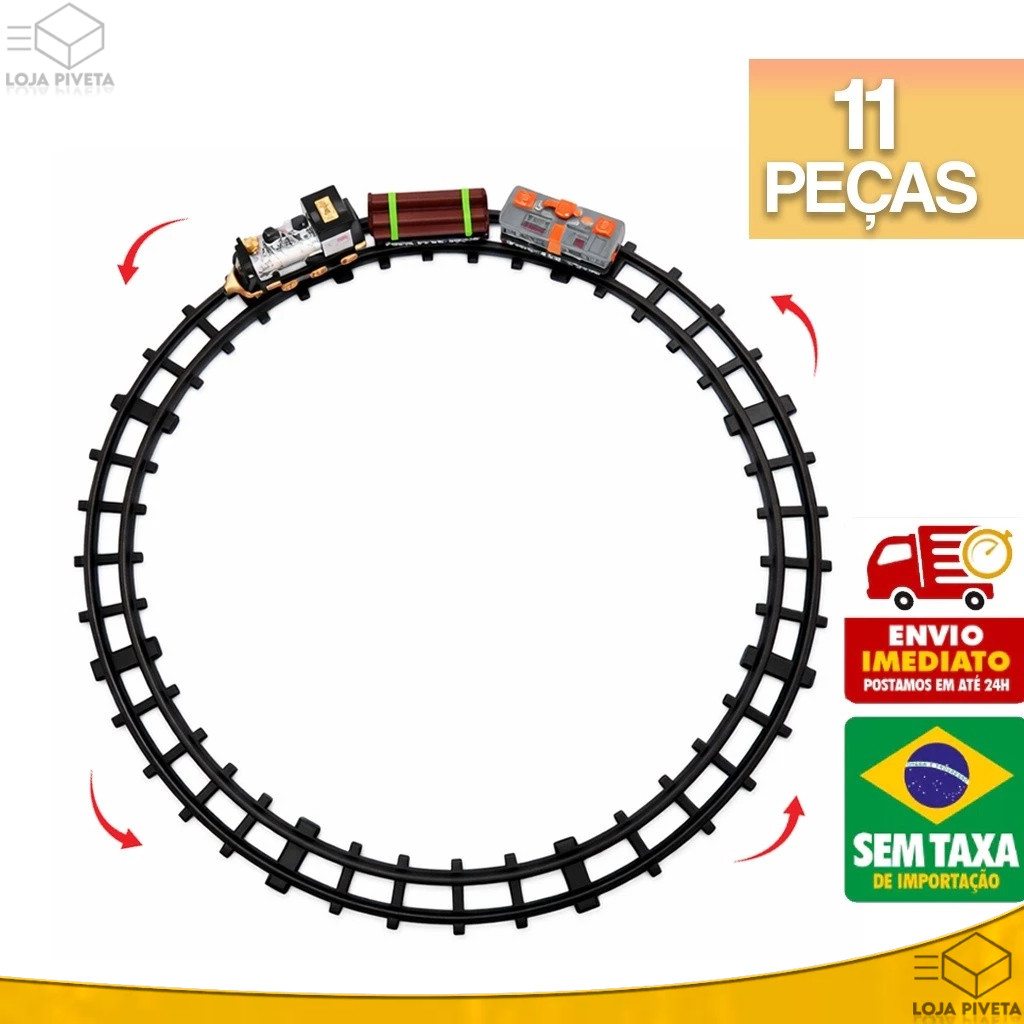 Brinquedo Trem Clássico Expresso Infantil 11 Peças Trilhos Montáveis Ferrorama Locomotiva Ferrovia