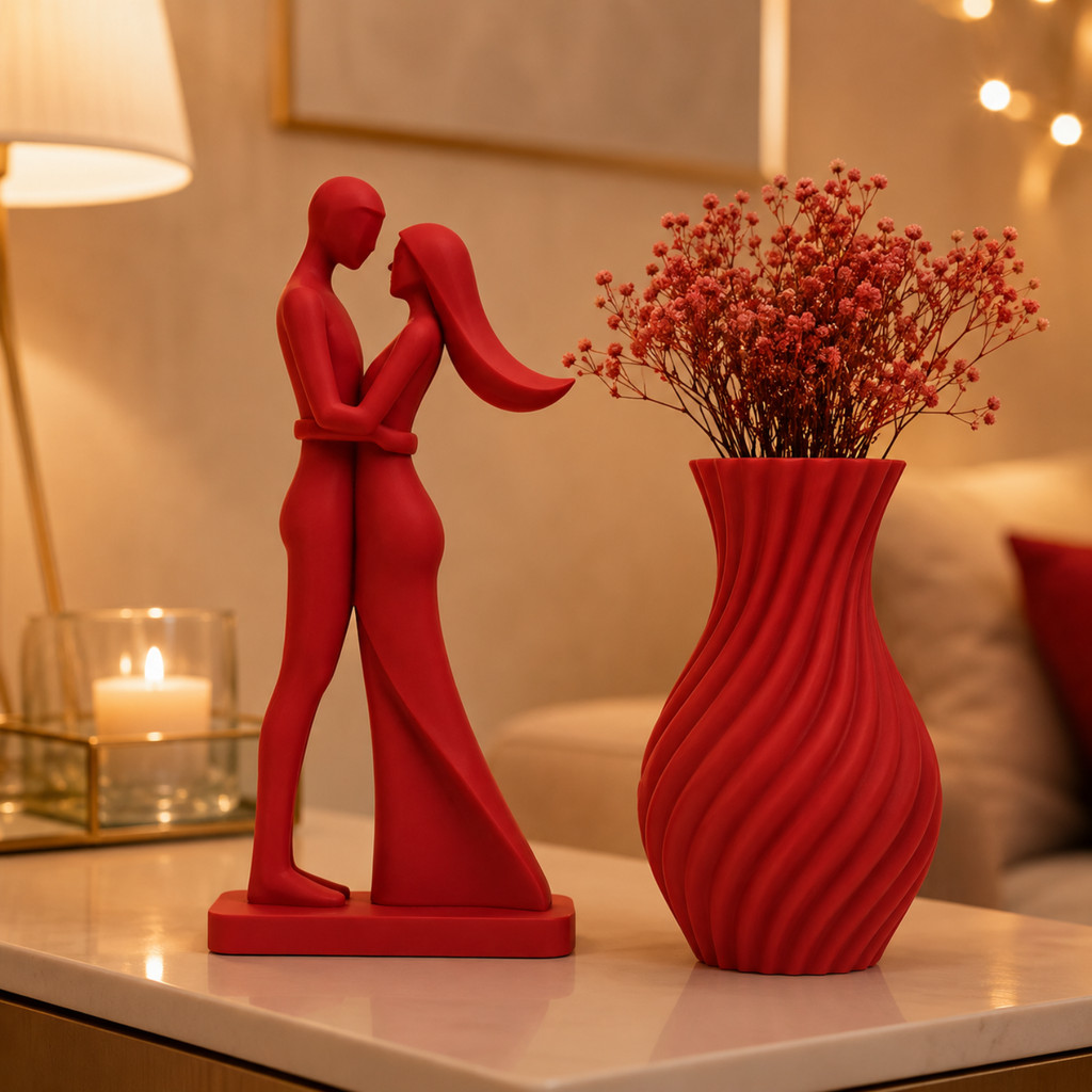 Escultura Namorados + Vaso Decoração Romântica Casa Presente Dia dos Namorados