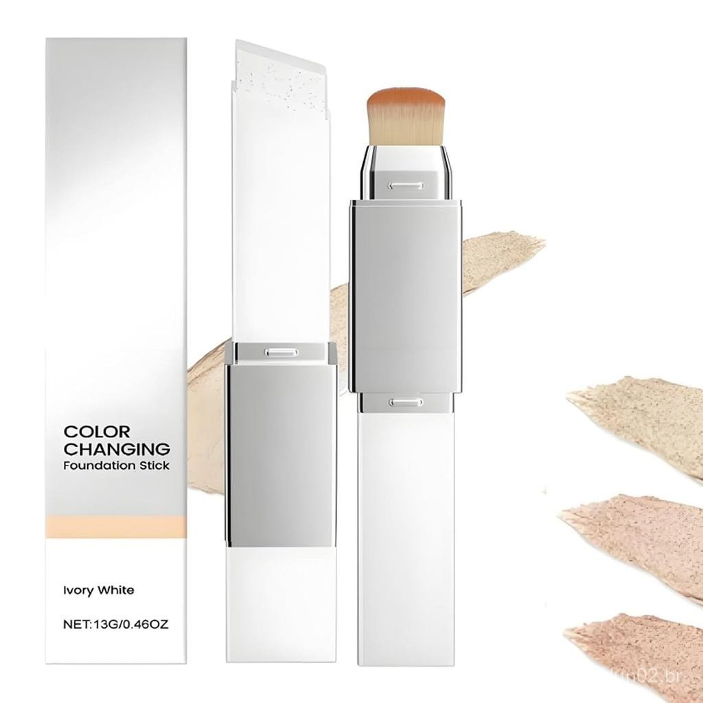 Tryskintle Color-Changing Foundation Stick, 2 In 1 Foundation Stick With Brush, Easy Blend Medium To Full Coverage Color