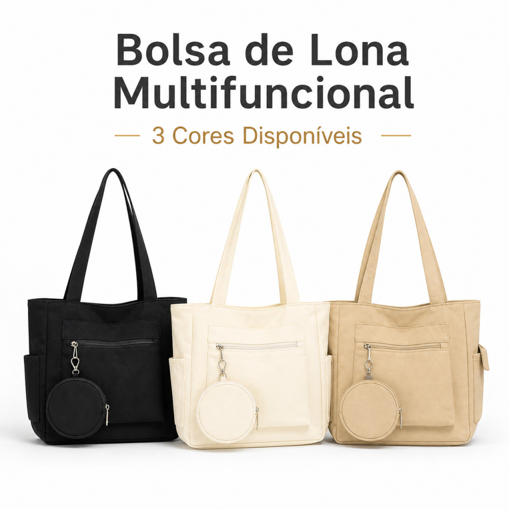 Bolsa Tote Feminina de Lona com Mini Bolsa Removível | Espaçosa para Universidade, Trabalho e Uso Diário | 3 Cores