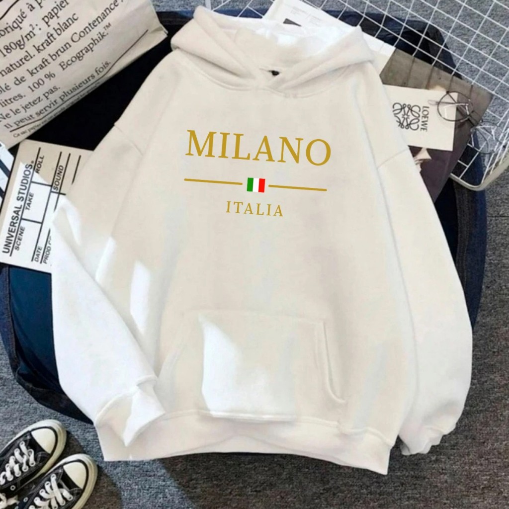 Moletom Canguru Unissex Milano Italia Dourado Agasalho Casaco Blusa De Frio Blusão Capote Flanelado