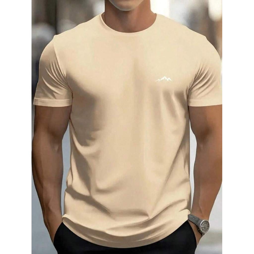 CAMISETA Masculina Estampa MONTANHA bco Estilo Regular Manga Curta Estampada Malha 30.1 Algodão Verão