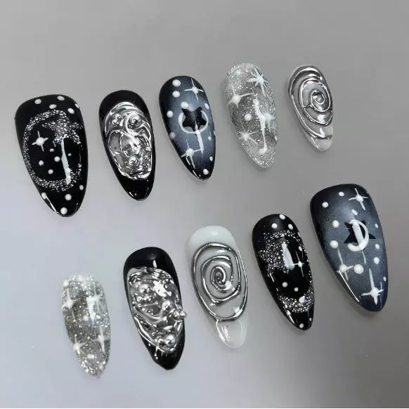 unha postiça decorada realista amendoada Com Cola kit unhas postiças decoradas press on nails — imagem 1