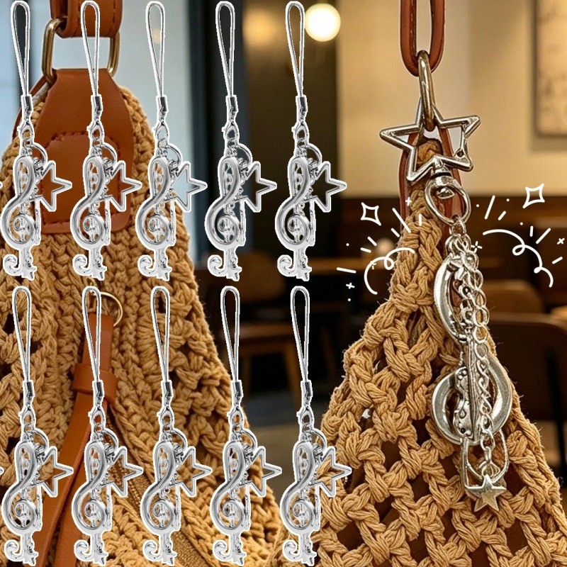 Pingente De Nota Musical De 4-1 Unidade-Telefone Com-Chaveiro De Borla De Guitarra Música-Decoração De Bolsa-Corda Pendu