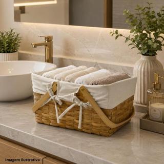 Kit 2 Cestos de Palha Organizador Multiuso Cesta Organizadora Revestida em Tecido Alça Decoração