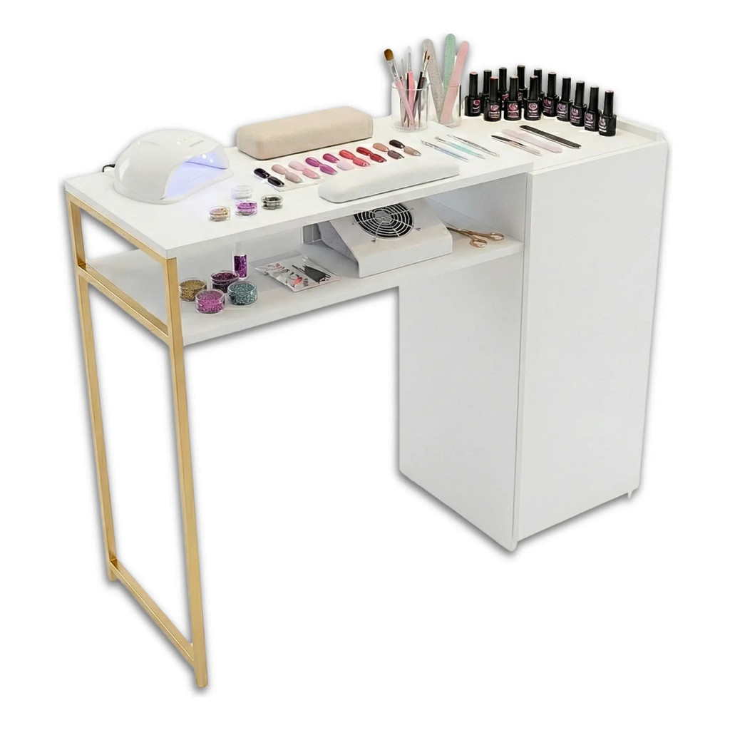 Mesa Para Manicure de Bancada Nail Designer Com Armário Industrial Profissional Estação Organizador