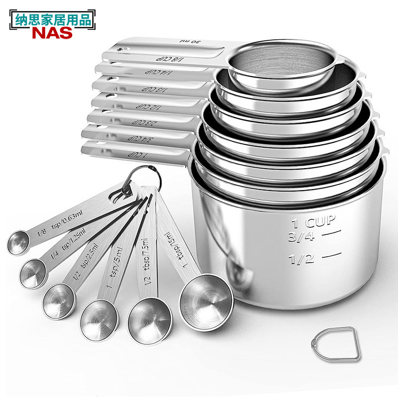 Colher medidora de aço inoxidável, conjunto de copo de medição para cozimento com escala, colher de tempero, ferramenta 