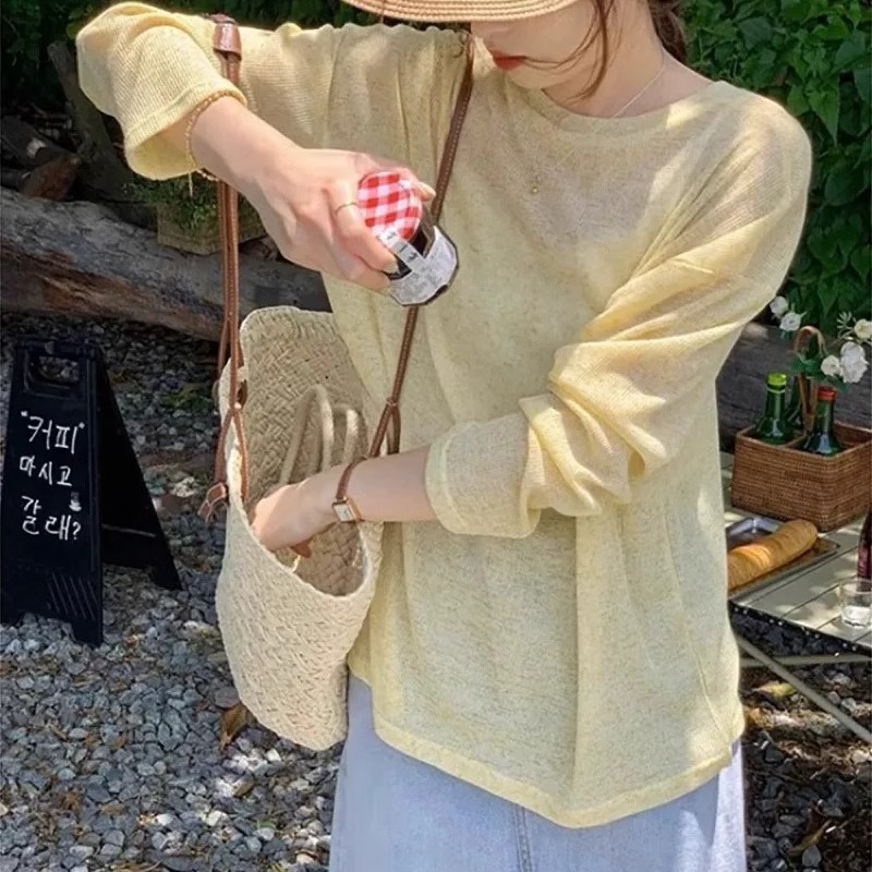 Camisa de proteção solar, camisa fina para ar condicionado, blusa casual folgada, camiseta pullover para uso externo, go