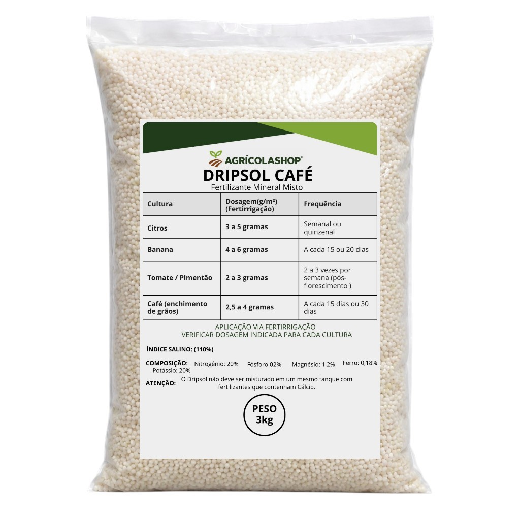 Fertilizante Dripsol Café 3kg SQM Vitas NPK Profissional Com Alta Produtividade