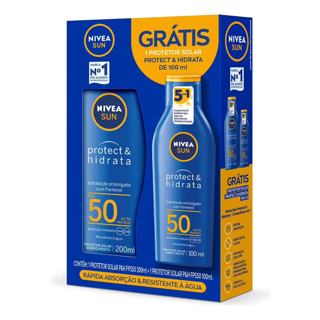 Kit Protetor Solar Protect & Hidrata FPS50 200ml + Protetor Solar Protect & Hidrata FPS50 100ml Nivea Sun