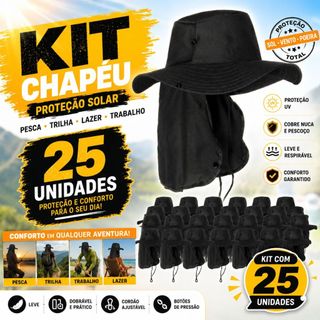 Kit 25 Chapéus Australianos com Protetor de Pescoço e Aba Larga UV para Pesca, Camping e Esportes Outdoor