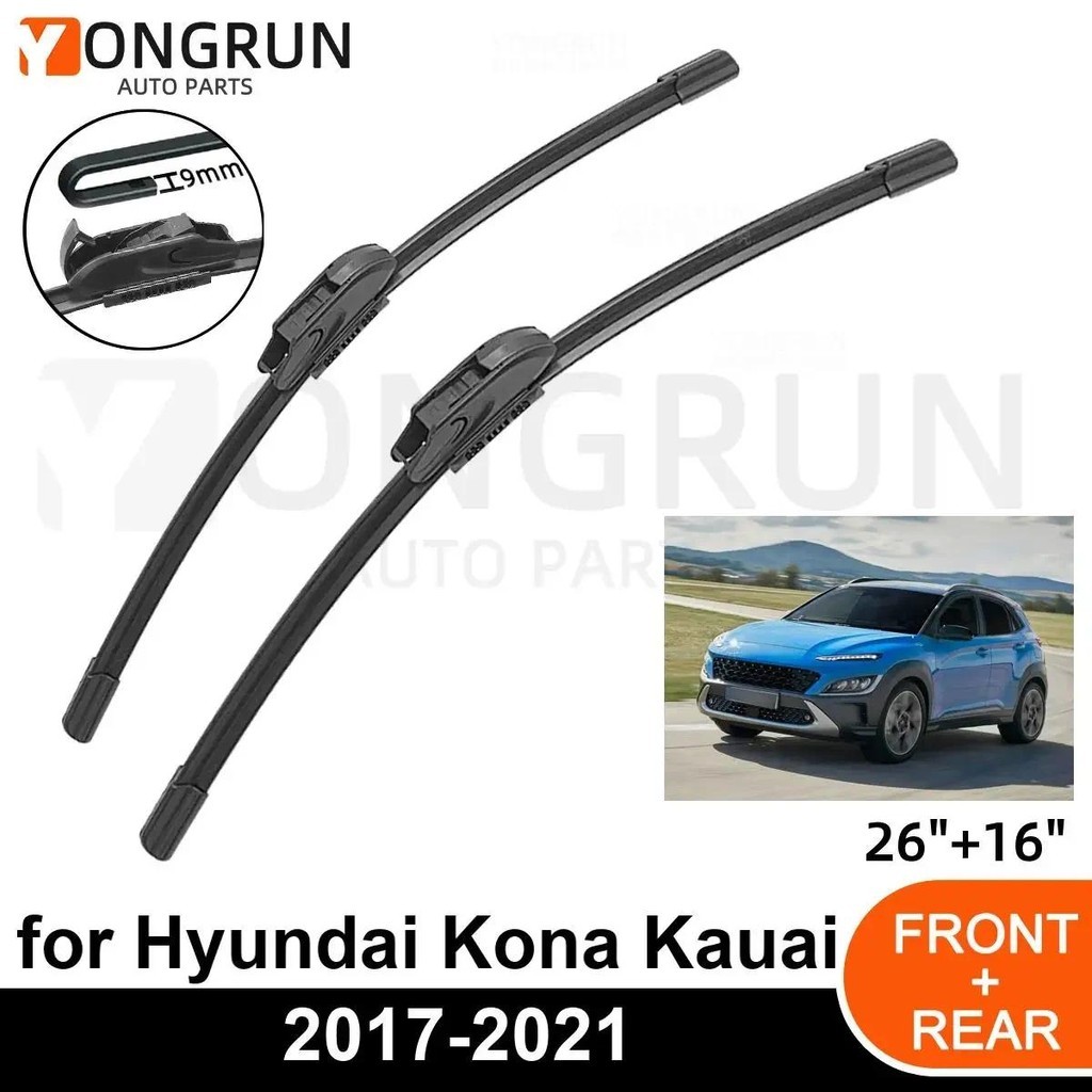 Limpadores De Para-Brisa Dianteiro De Carro , Hyundai Kona Kauai 2017-2021 , Lâmina De Limpador De Borracha 26 " + 16 "