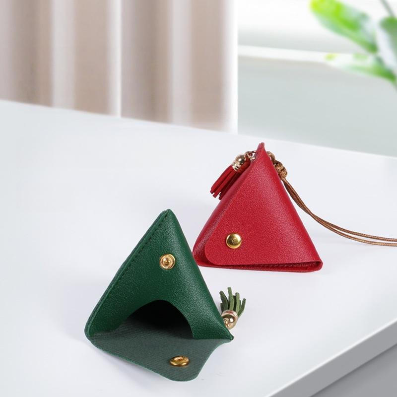 Bolsa decorativa triangular compacta de couro com fecho de pressão seguro, adequada para guardar moedas, ideal para cami