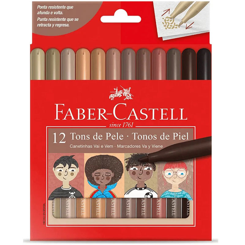 Caneta hidrográfica Vai e Vem 12 cores tons de pele 15.0112VVCCZF Faber-Castell